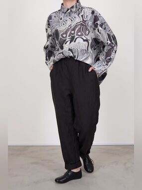 CASEY CASEY Long Chasse Pants Black Linen Wool Drawstring Straight Leg Ankle